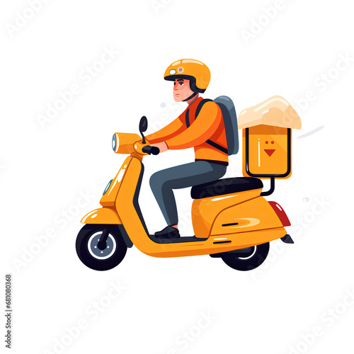 Minimalist drawing of a delivery man driving a scooter on a PNG background.