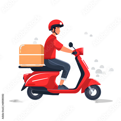 Minimalist drawing of a delivery man driving a scooter on a PNG background.