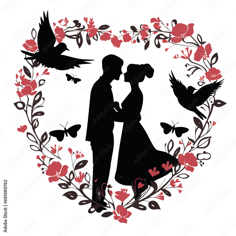 Fototapeta premium Love Birds and Romantic Couple Silhouette