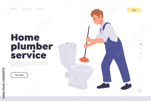Home plumber service advertisement and promotion landing page template to clear toilet blockage