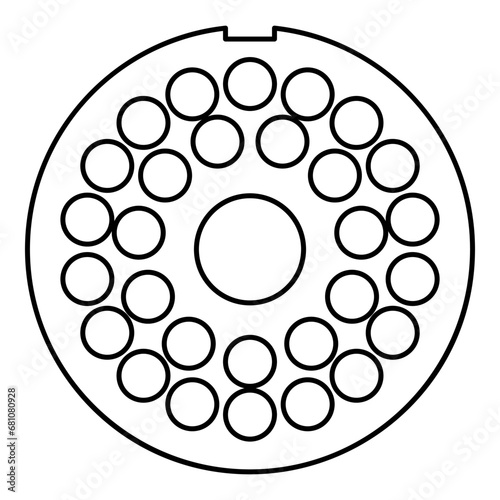 Grate for meat grinder plate mincer device for growing shallow of meat lattice sieve contour outline line icon black color vector illustration image thin flat style