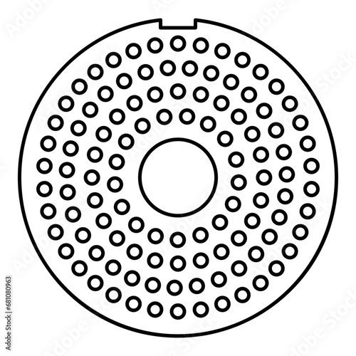 Grate for meat grinder plate mincer device for growing shallow of meat lattice sieve contour outline line icon black color vector illustration image thin flat style