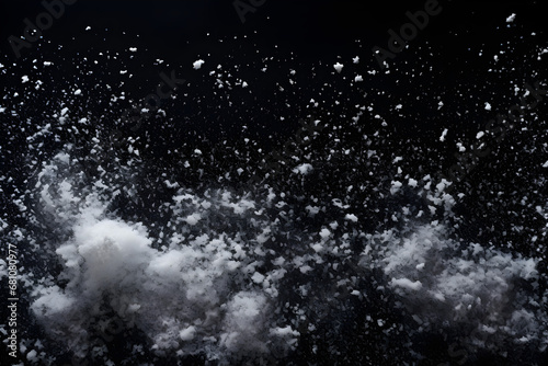 Snow on a black background is a graphic resource for editing or a blank for a designer  enhanced by human touch 