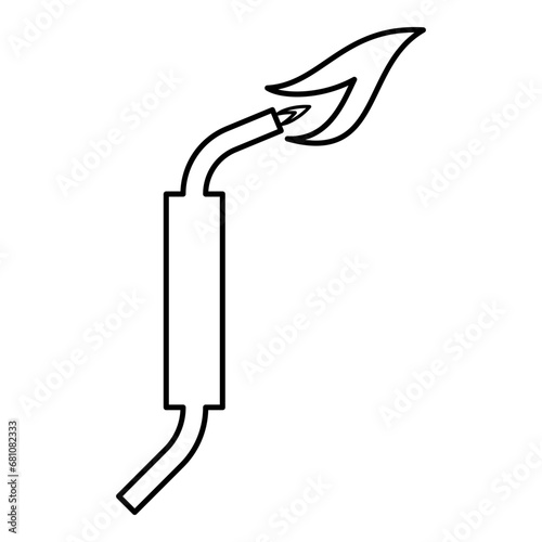 Gas burner blowtorch with flame industrial equipment contour outline line icon black color vector illustration image thin flat style