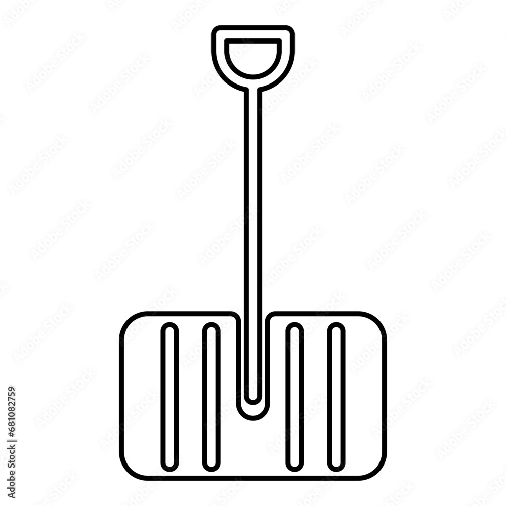 Winter snow shovel clearing contour outline line icon black color vector illustration image thin flat style Winter snow shovel clearing contour outline line icon black color vector illustration image thin flat style