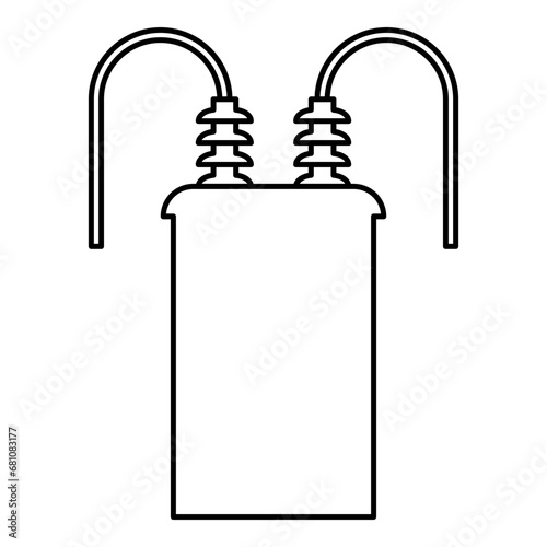 Electric transformer high voltage substation energy power contour outline line icon black color vector illustration image thin flat style