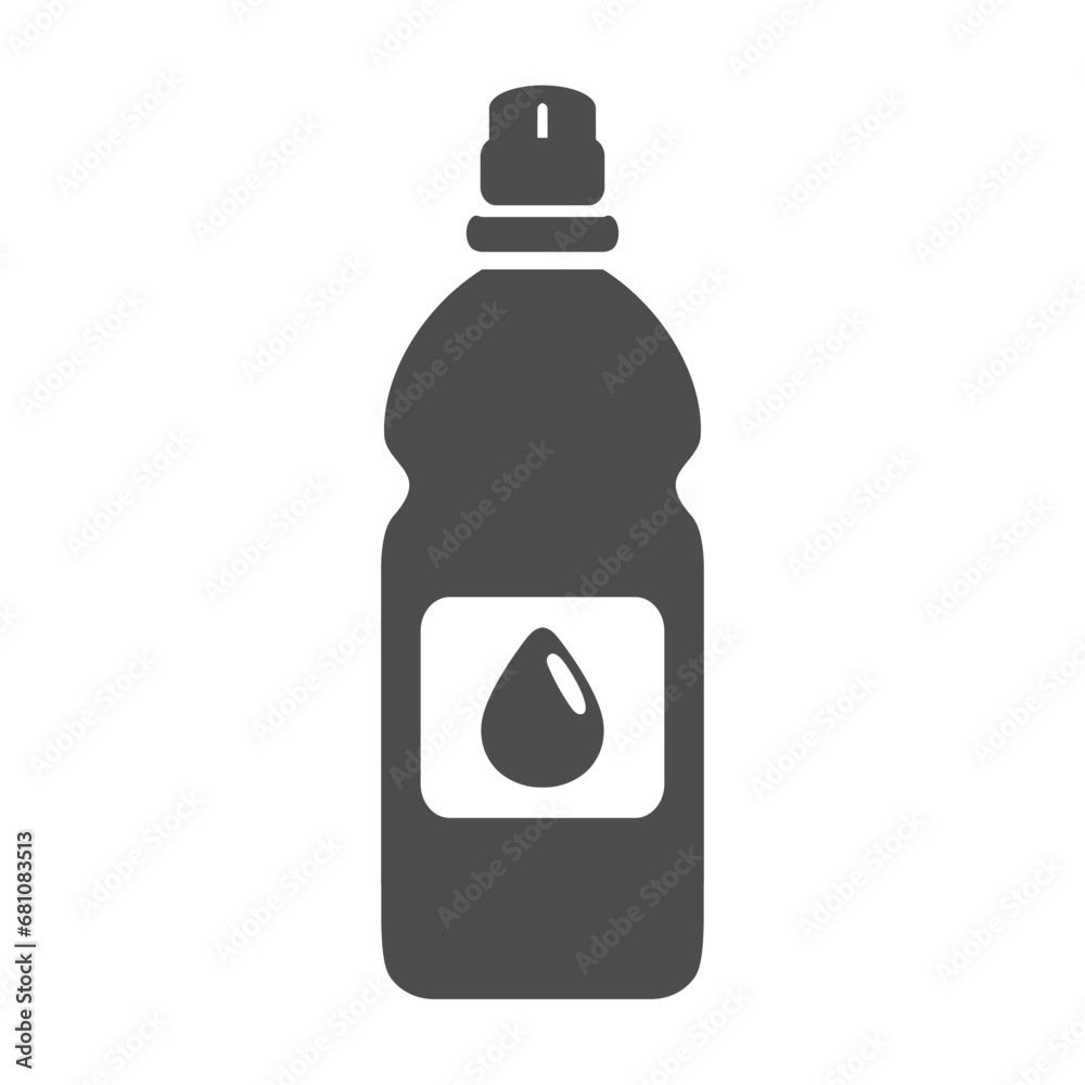 Plastic bottle with dispenser. Silhouette icon with a drop on a label. For cooking oil, vinegar or other liquid. Black and white pictogram. Great design for web site, mobile app, logo template. Waste Plastic bottle with dispenser. Silhouette icon with a drop on a label. For cooking oil, vinegar or other liquid. Black and white pictogram. Great design for web site, mobile app, logo template. Waste
