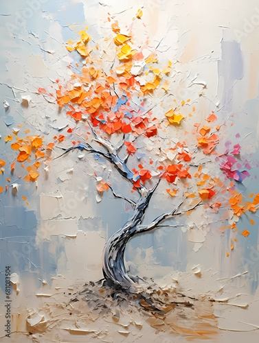 A Painting Of A Tree With Orange Leaves - Small tree in Nursery in autumn