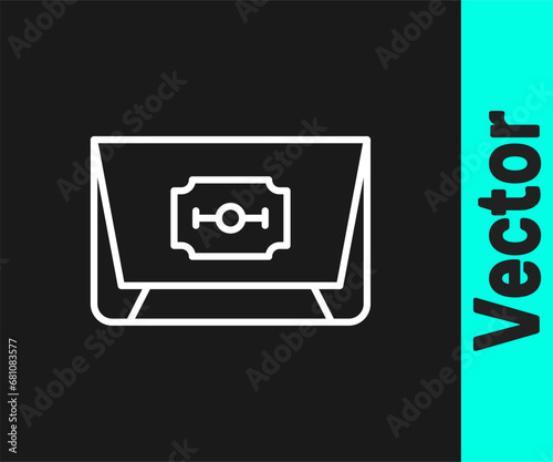 White line Blade razor icon isolated on black background. Vector