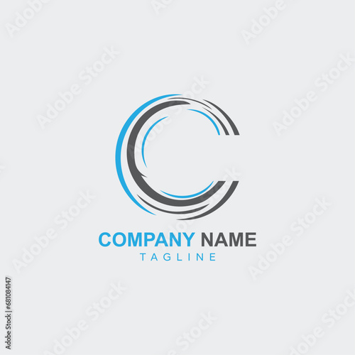 Letter C name logo concept. Tourist or healthcare business on shore, sports stained-glass blue colored icon as surf. Vector template, brand identity with volume. Sea natural food and products idea.
