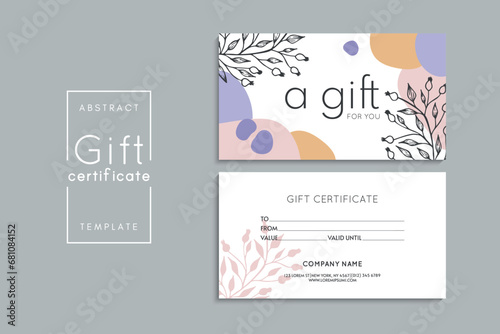 Set of colorful gift cards template. Modern style vector illustration of flowers for saloon, gallery, spa, shop. Gift voucher	
