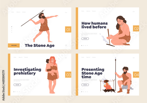 Stone age prehistory and tribal neanderthal people investigation and studying landing page