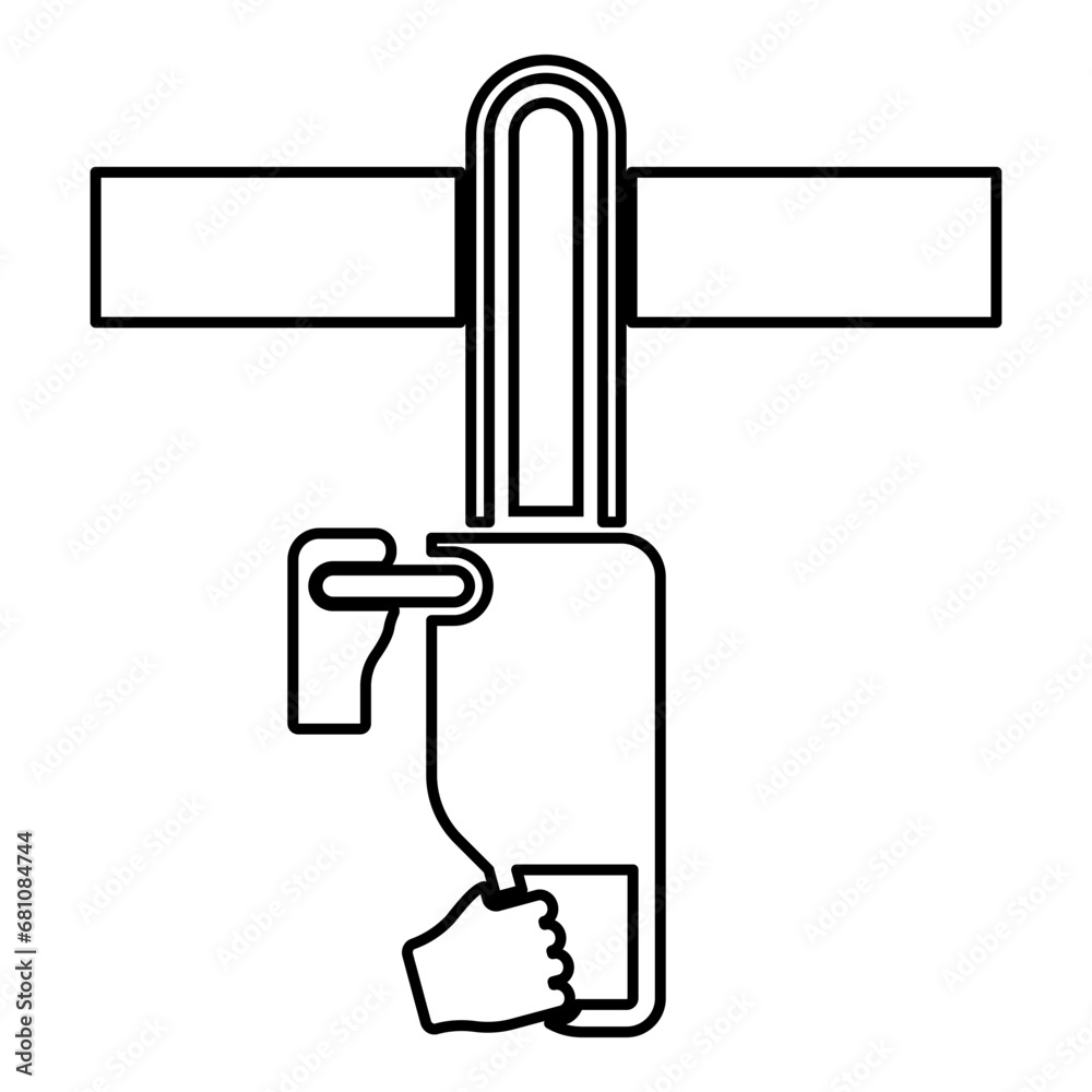 Chainsaw sawing board woodchopper concept lumberjack arborist cutting deforestation prunes sprinking contour outline line icon black color vector illustration image thin flat style Chainsaw sawing board woodchopper concept lumberjack arborist cutting deforestation prunes sprinking contour outline line icon black color vector illustration image thin flat style