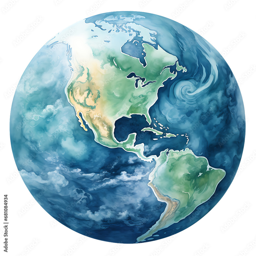 Watercolor Earth from Space Art - obrazy, fototapety, plakaty 
