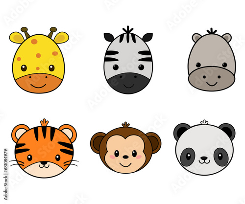 Safari collection animals characters cartoon style child illustration isolated on white background