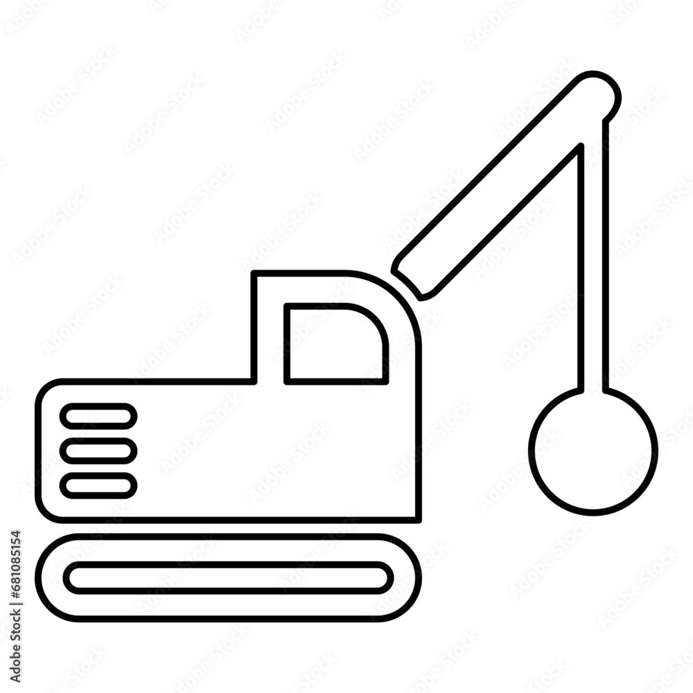 Sloopkraan building machine demolish wrecking ball crane truck contour outline line icon black color vector illustration image thin flat style Sloopkraan building machine demolish wrecking ball crane truck contour outline line icon black color vector illustration image thin flat style