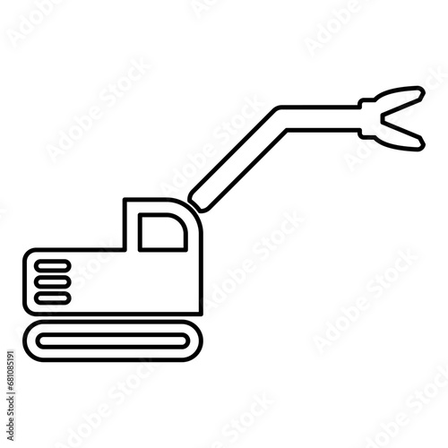 Sloopkraan building machine demolish wrecking cut knife crane truck contour outline line icon black color vector illustration image thin flat style
