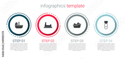 Set Baby stroller, potty, bathtub and clothes pin. Business infographic template. Vector