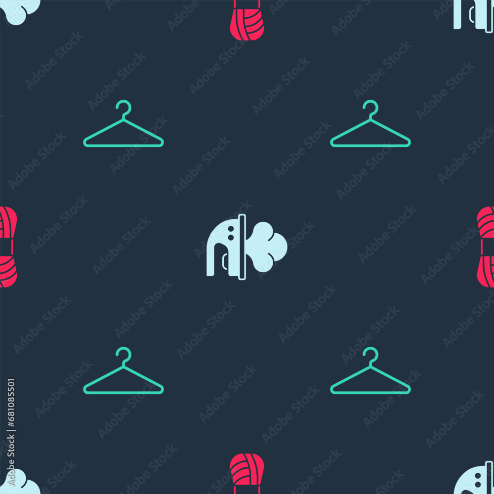 Set Yarn, Electric iron and Hanger wardrobe on seamless pattern. Vector Set Yarn, Electric iron and Hanger wardrobe on seamless pattern. Vector