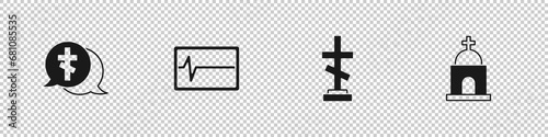 Set Grave with cross, Beat dead in monitor, and Old crypt icon. Vector