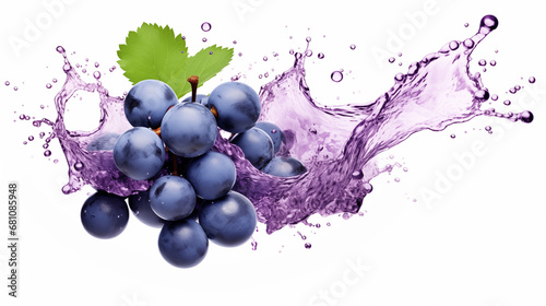 Grapes fruit with splash liquid, bunch of grapes, grapes are usually used to make wine. sweet and healthy fruit, isolated on white background with close up view
