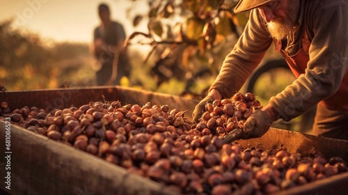 Harvesting of coffee beans in the countryside. Selective focus. photo