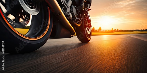 Motorcycle on a Road at Sunset Generative AI photo