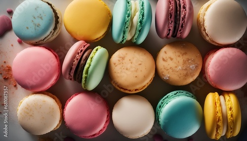 Pastel de macarrones de varios colores de la gastronomía francesa. Fotografía de postres photo