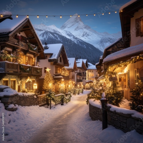 A Joyful Christmas in the Mountain Village, generative AI © Artificial Soul