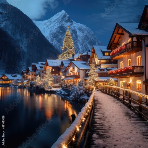 A Joyful Christmas in the Mountain Village, generative AI © Artificial Soul