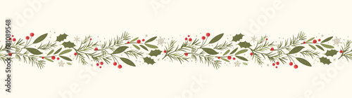 Cute hand drawn horizontal seamless pattern with candles, branches and christmas decoration - x mas background, great for textiles, banners, wallpapers - vector design