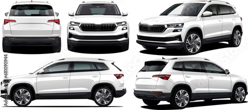 Vector Realistic White Car SUV collection isolated on white transparent background, Car collection.