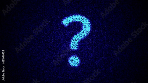 Question mark icon. Glowing pixels effect, computer screen tech concept, loop animation. photo