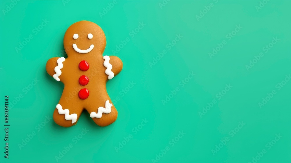 Naklejka premium Gingerbread cookie man on bright colorful background