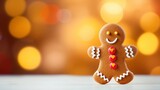 Gingerbread cookie man on Christmas background