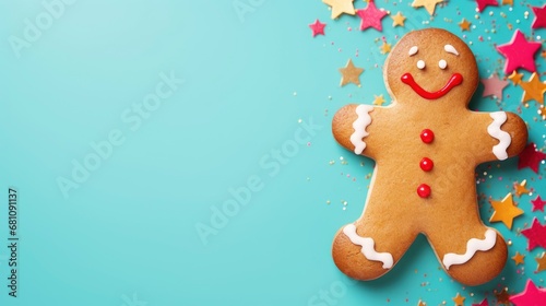 Gingerbread cookie man on bright colorful background