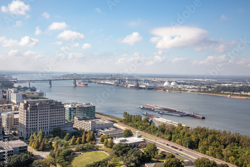 view from state capitol tower in Baton Rouge to river Mississippi and town photo
