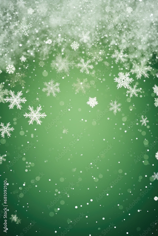 A green background with snow flakes. Can be used as a festive backdrop for winter-themed events or decorations. A green background with snow flakes. Can be used as a festive backdrop for winter-themed events or decorations.