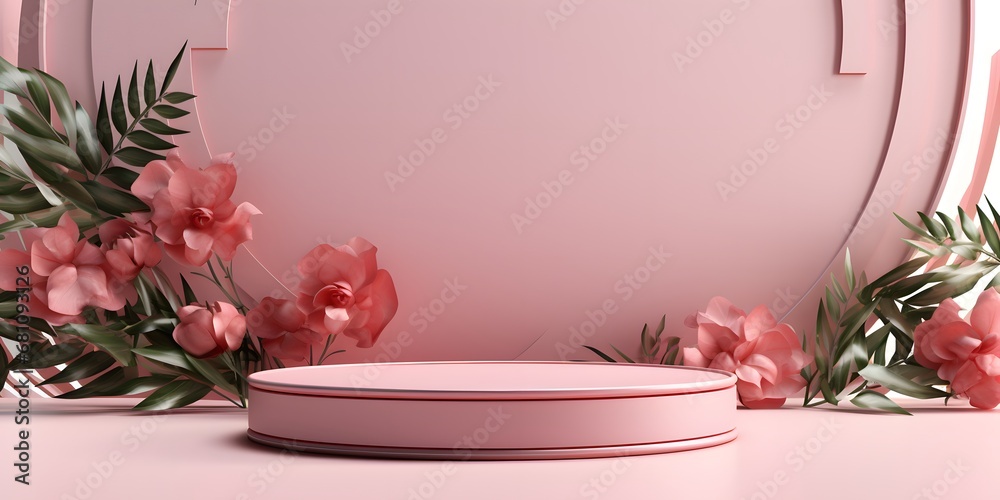 3D display podium pastel pink flower on white background. Orange Rose. Nature minimal beauty pedestal cosmetic product presentation. Valentine feminine copy space empty template 3d render22 3D display podium pastel pink flower on white background. Orange Rose. Nature minimal beauty pedestal cosmetic product presentation. Valentine feminine copy space empty template 3d render22