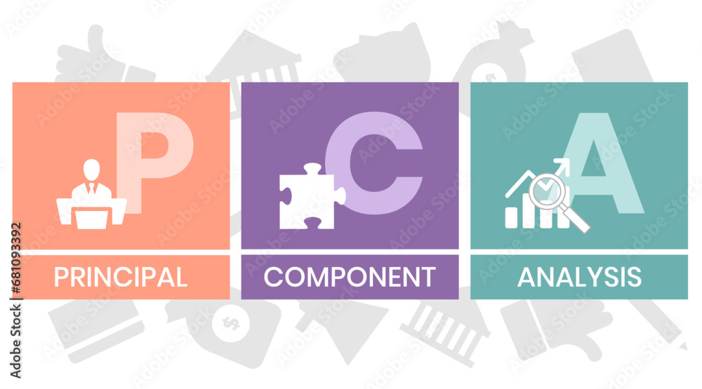 PCA, Principal Component Analysis acronym. Concept with keyword and