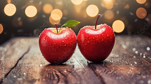 2 apples in the shape of love hearts on a branch