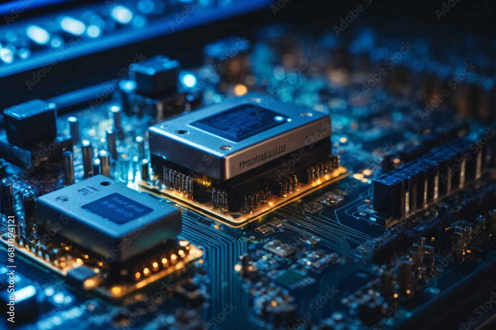a computer circuit board with blue lights Ai Generative a computer circuit board with blue lights Ai Generative