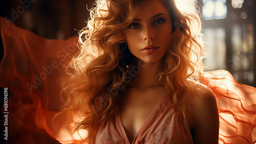 Portrait of a young beautiful girl with a curly hairstyle