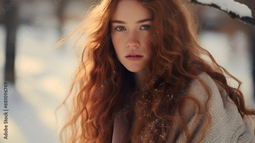 Fototapeta premium Beautiful woman portrait photography, photo, pretty girl, winter fashion, Generative AI