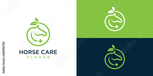 Horse Care leaf Logo Design Icon Symbols Vector Illustration.