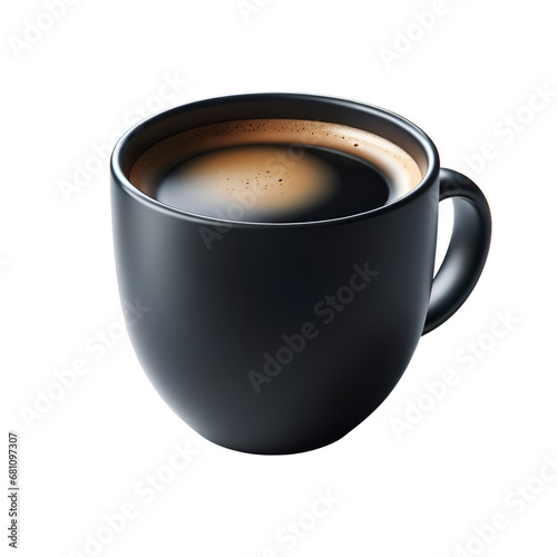 Black cup of coffee.