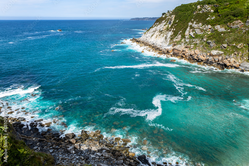 Cliffs in the Cantabrian Sea. Deserted beach in Spain