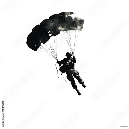 Silhouette of a parachutist in mid-flight