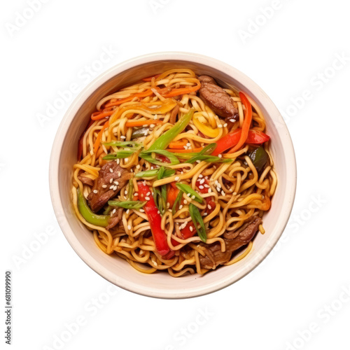 Top view delicius Yakisoba of Japanese food isolated on transparent background. AI generated.