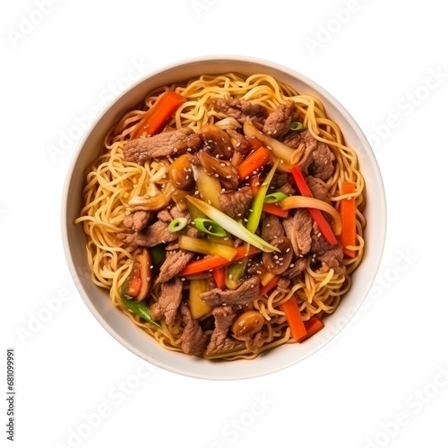Top view delicius Yakisoba of Japanese food isolated on transparent background. AI generated.